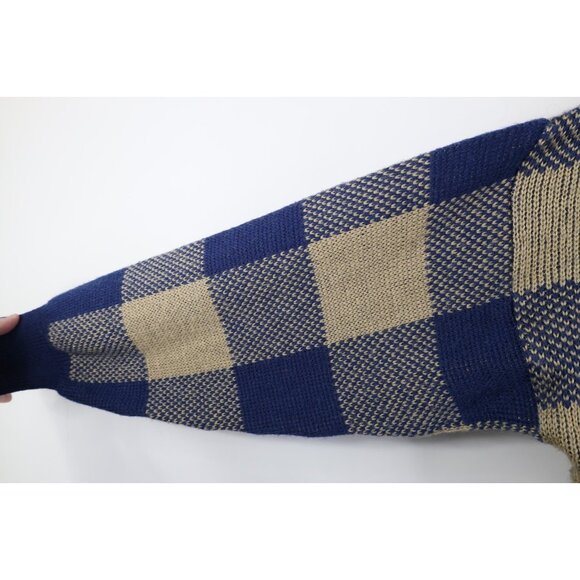 Vintage 90s Streetwear Mens Large Wool Blend Knit Checkered Crewneck Sweater - Picture 6 of 10